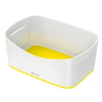 LEITZ Bac de rangement MYBOX small sans couvercle en ABS. Coloris Blanc fond Jaune