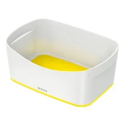 LEITZ Bac de rangement MYBOX small sans couvercle en ABS. Coloris Blanc fond Jaune