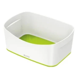 LEITZ Bac de rangement MYBOX medium sans couvercle en ABS. Coloris Blanc fond Vert