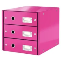 LEITZ Module de classement 3 tiroirs WOW en carton recouvert de polypropylène. Coloris Rose
