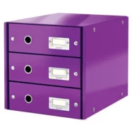 LEITZ Module de classement 3 tiroirs WOW en carton recouvert de polypropylène. Coloris Violet