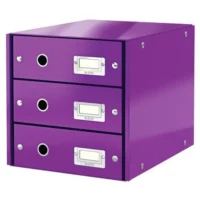 LEITZ Module de classement 3 tiroirs WOW en carton recouvert de polypropylène. Coloris Violet