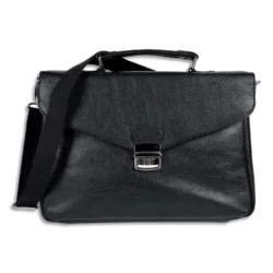 QUO VADIS Sacoche Goya en cuir pleine fleur de vachette grainée 36x5,5x27 cm, fermoir métal. Coloris noir