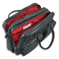 QUO VADIS Sacoche 48h Goya en cuir de vachette grainée 40x1,5x35cm, 2 compartiments. Coloris noir