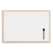 BI-OFFICE Tableau blanc magnétique, surface en acier laqué, cadre en bois de pin. Format 60x40 cm