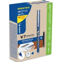 PILOT Greenpack de stylo encre liquide VBALL 07. Comprend 10 stylos + 10 Sets de 3 recharges. Bleu