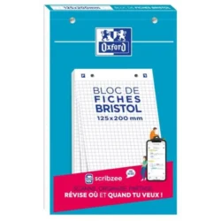 OXFORD Bloc de 30 feuilles BRISTOL OXFORD perforées 12,5 x 20 cm 210g 5x5 Blanc