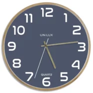 UNILUX Horloge murale Baltic, cadre en bois. Fonctionne avec 1 pile AA fournie. Diamètre 31,5 cm. Bleu