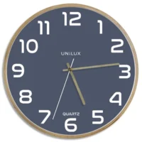 UNILUX Horloge murale Baltic, cadre en bois. Fonctionne avec 1 pile AA fournie. Diamètre 31,5 cm. Bleu