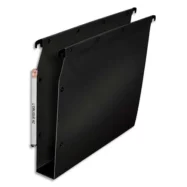 OBLIQUE AZ Paquet de 10 dossiers suspendus ARMOIRE en polypro opaque 5/10e.Fond 50, bouton-pression. Noir