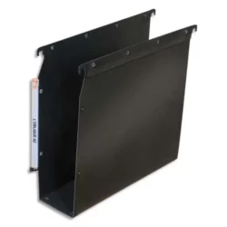 OBLIQUE AZ Paquet de 10 dossiers suspendus ARMOIRE en polypro opaque 5/10e.Fond 80, bouton-pression. Noir