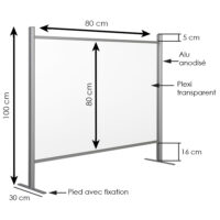 Cloison écran de protection plexiglass/alu l 80 x h 100 cm