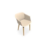 Fauteuil Scott coque polypropylène taupe sur 4 pieds hêtre multipli vernis naturel