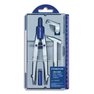 STAEDTLER Compas scolaire à vis micrométrique à rallonge, attache-compas, étui mine, règle intégrée