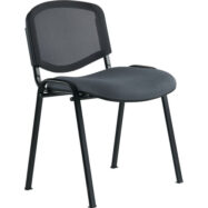 Chaise Anthra+ assise tissu Bondaï gris orage - dossier résille noire - structure 4 pieds métal lisse noir