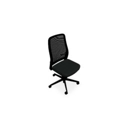 Siège Léon synchrone avec translation d'assise - assise tissu Bondaï  noir - dossier résille noire - cadre noir - piétement nylon noir sur roulettes pour sol souple 50 mm