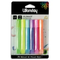 WONDAY Blister de 6 tubes gel pailette couleurs pastel, flacon de 10 ml