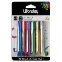 WONDAY Boîte de 6 tubes gel pailette couleurs vives et lumineuses