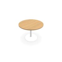 Table de réunion individuelle ronde Ø 100 cm ép. 25 mm décor chêne clair sur piétement central fixe rond blanc