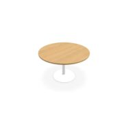 Table de réunion individuelle ronde Ø 120 cm ép. 25 mm décor chêne clair sur piétement central fixe rond blanc