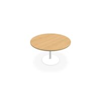 Table de réunion individuelle ronde Ø 120 cm ép. 25 mm décor chêne clair sur piétement central fixe rond blanc