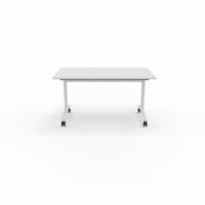 Table abattante modulable rectangulaire L. 140 x P. 80 x H. 73,5 cm - plateau mélamine ép. 25 mm mélamine blanc neige piètements métalliques sur roulettes métal lisse blanc
