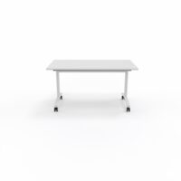 Table abattante modulable rectangulaire L. 140 x P. 80 x H. 73,5 cm - plateau mélamine ép. 25 mm mélamine blanc neige piètements métalliques sur roulettes métal lisse blanc