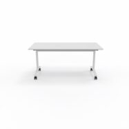 Table abattante modulable rectangulaire L. 160 x P. 80 x H. 73,5 cm - plateau mélamine ép. 25 mm mélamine blanc neige piètements métalliques sur roulettes métal lisse blanc