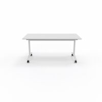 Table abattante modulable rectangulaire L. 160 x P. 80 x H. 73,5 cm - plateau mélamine ép. 25 mm mélamine blanc neige piètements métalliques sur roulettes métal lisse blanc