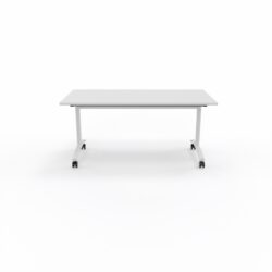 Table abattante modulable rectangulaire L. 160 x P. 80 x H. 73,5 cm - plateau mélamine ép. 25 mm mélamine blanc neige piètements métalliques sur roulettes métal lisse blanc