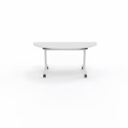 Table abattante modulable 1/2 lune L. 165 x P. 82,5 x H. 73,5 cm - plateau mélamine ép. 25 mm mélamine blanc neige piètements métalliques sur roulettes métal lisse blanc