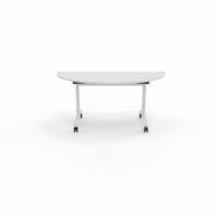 Table abattante modulable 1/2 lune L. 165 x P. 82,5 x H. 73,5 cm - plateau mélamine ép. 25 mm mélamine blanc neige piètements métalliques sur roulettes métal lisse blanc