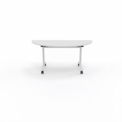 Table abattante modulable 1/2 lune L. 165 x P. 82,5 x H. 73,5 cm - plateau mélamine ép. 25 mm mélamine blanc neige piètements métalliques sur roulettes métal lisse blanc