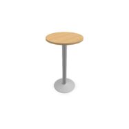 Table snack ronde diamètre 60 cm H. 106 cm chêne clair sur piétement central rond finition gris aluminium