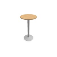Table snack ronde diamètre 60 cm H. 106 cm chêne clair sur piétement central rond finition gris aluminium