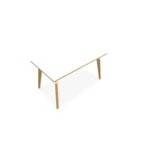 Table Evasion L. 140 x P. 80 x H. 73,5 cm - plateau stratifié blanc ép. 25 mm - 4 pieds en hêtre naturel vernis massif surmontés d'une structure métal structuré blanc