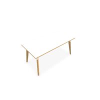 Table Evasion L. 160 x P. 80 x H. 73,5 cm - plateau stratifié blanc ép. 25 mm - 4 pieds en hêtre naturel vernis massif surmontés d'une structure métal structuré blanc