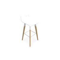 Tabouret Evasion avec poignée de préhension - assise et dossier en hêtre multipli blanc - piètement en hêtre naturel vernis massif haut métal structuré blanc et repose-pieds zingué