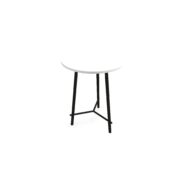 Table Clara mélamine blanc neige diamètre 80 cm H. 109,5 pied design métal structuré noir