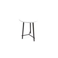 Table Clara mélamine blanc neige diamètre 80 cm H. 109,5 pied design métal structuré noir