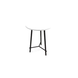 Table Clara mélamine blanc neige diamètre 80 cm H. 109,5 pied design métal structuré noir