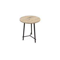 Table Clara mélamine chêne Brunswick diamètre 80 cm H. 109,5 pied design métal structuré noir