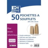 OXFORD Paquet de 50 pochettes kraft auto-adhésives 120g format C4 229x324 mm, soufflet 30 mm