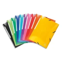 EXACOMPTA Chemise 3 rabats à élastiques IDERAMA en carte pelliculée 7/10, 600g. Pour format A4. Assortis