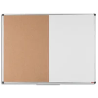 PERGAMY Tableau Combi mixte, affichage Liège et surface laquée Blanche magnétique, Format : L90 x H60 cm