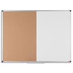 PERGAMY Tableau Combi mixte, affichage Liège et surface laquée Blanche magnétique, Format : L90 x H60 cm
