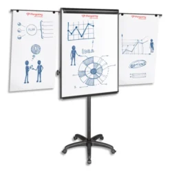PERGAMY Chevalet mobile Excellence cadre Noir, surface laquée magnétique L75 x H107 cm, 2 bras latéraux