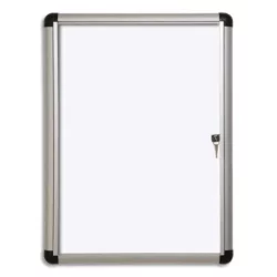 PERGAMY Vitrine d'intérieur Excellence Extra Slim fond magnétique laqué Blanc, cadre alu - 6 feuilles A4