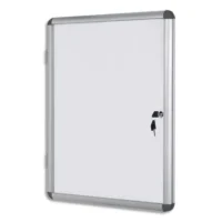 PERGAMY Vitrine d'intérieur avec fermeture à clé, fond magnétique laqué Blanc, cadre alu - 6 feuilles A4