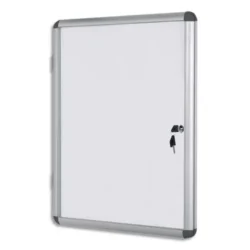 PERGAMY Vitrine d'intérieur avec fermeture à clé, fond magnétique laqué Blanc, cadre alu - 9 feuilles A4